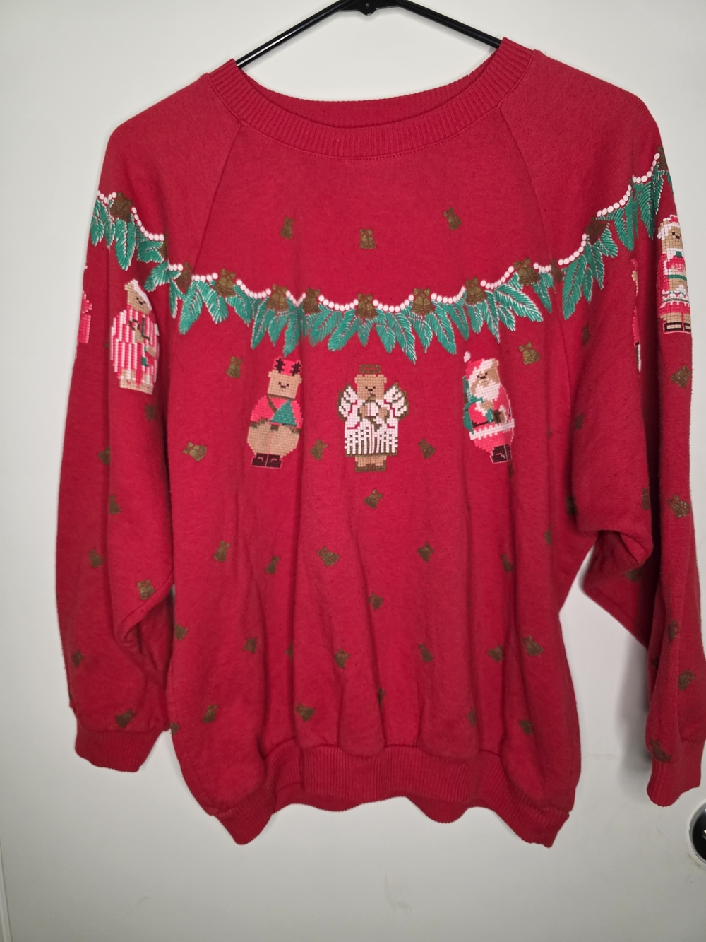 Vintage Spumoni by Franko Christmas Sweatshirt XL Puffy Paint Teddy Bear Red USA